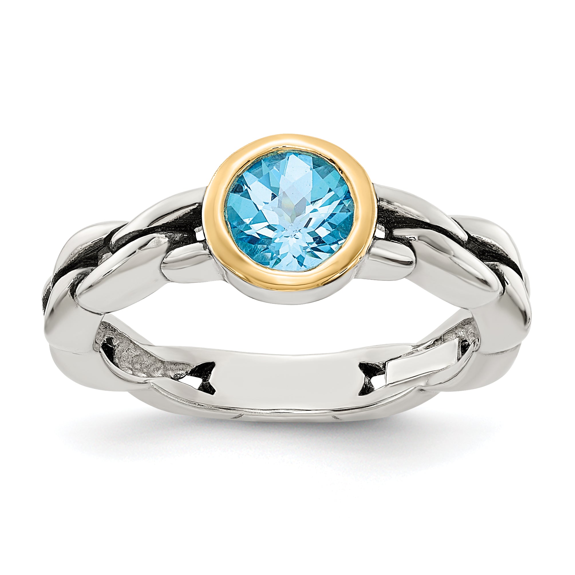 Shey Couture Sterling Silver with 14K Accent Antiqued Round Bezel Sky Blue Topaz Ring
