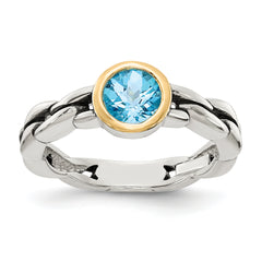 Shey Couture Sterling Silver with 14K Accent Antiqued Round Bezel Sky Blue Topaz Ring