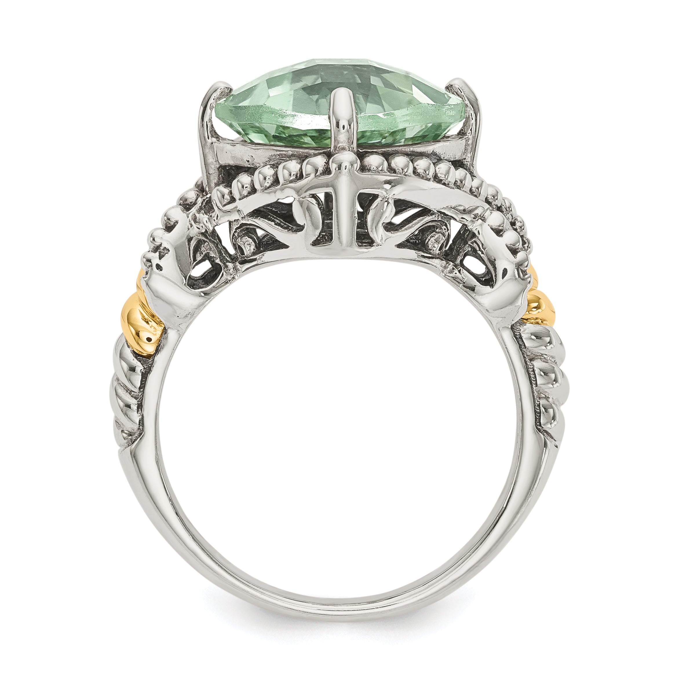 Shey Couture Sterling Silver with 14K Accent Antiqued Cushion Green Quartz Cushion Ring Secondary image