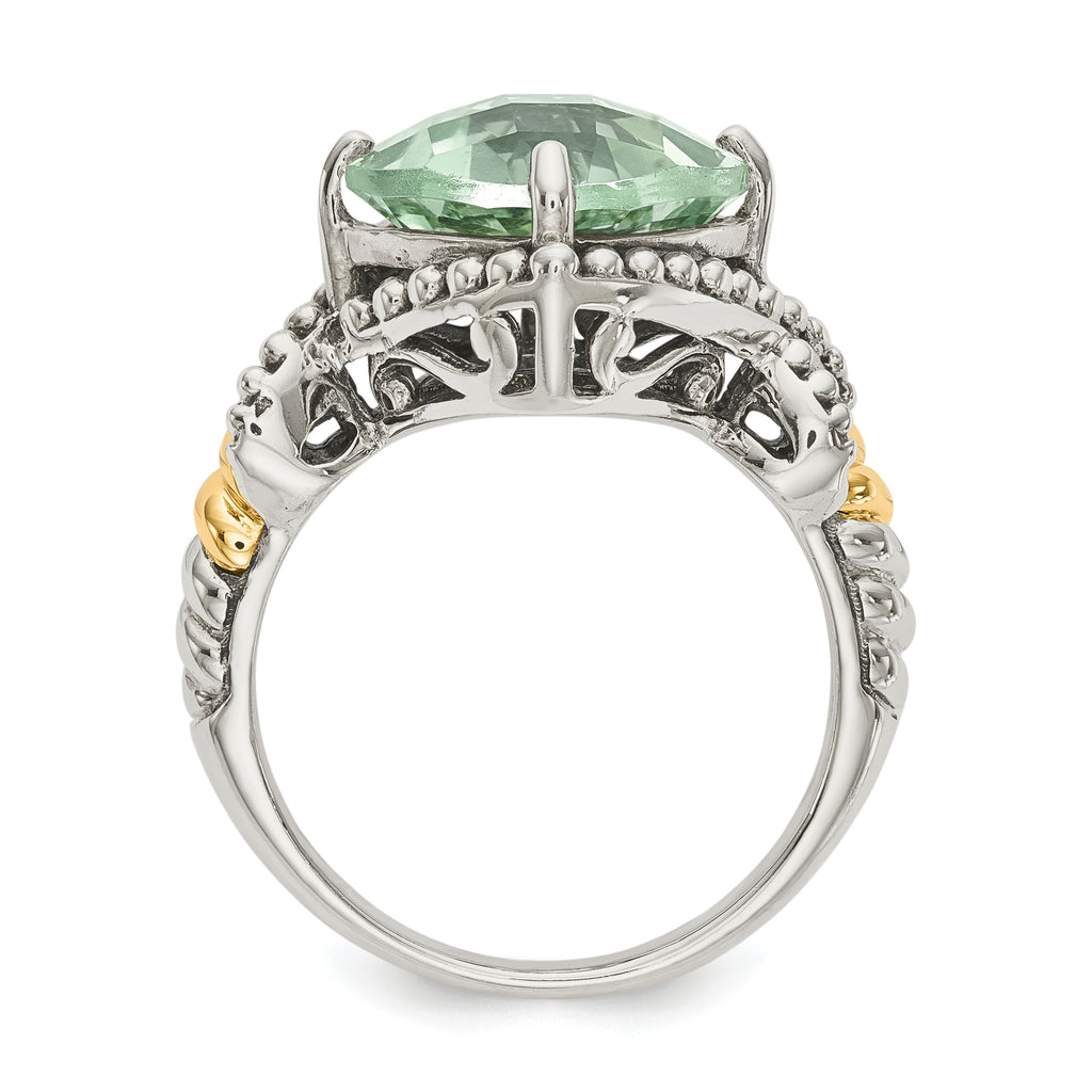 Shey Couture Sterling Silver with 14K Accent Antiqued Cushion Green Quartz Cushion Ring