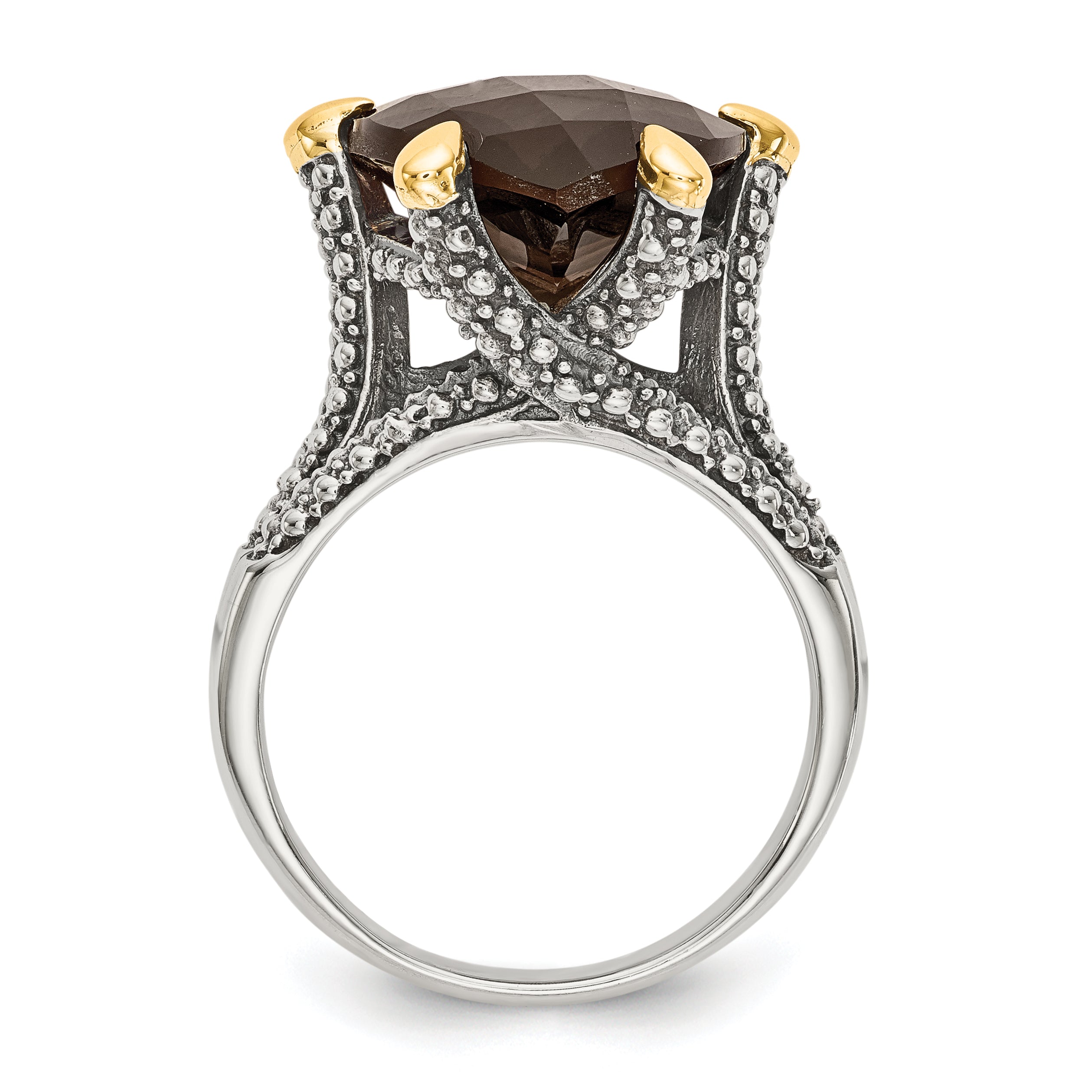 Shey Couture Sterling Silver with 14K Accent Antiqued Trillion Checkerboard Smoky Quartz Ring Secondary image