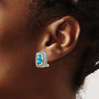 Swiss Cushion Blue Topaz Antique Stud Earrings in Sterling Silver - Sophia Jewelers