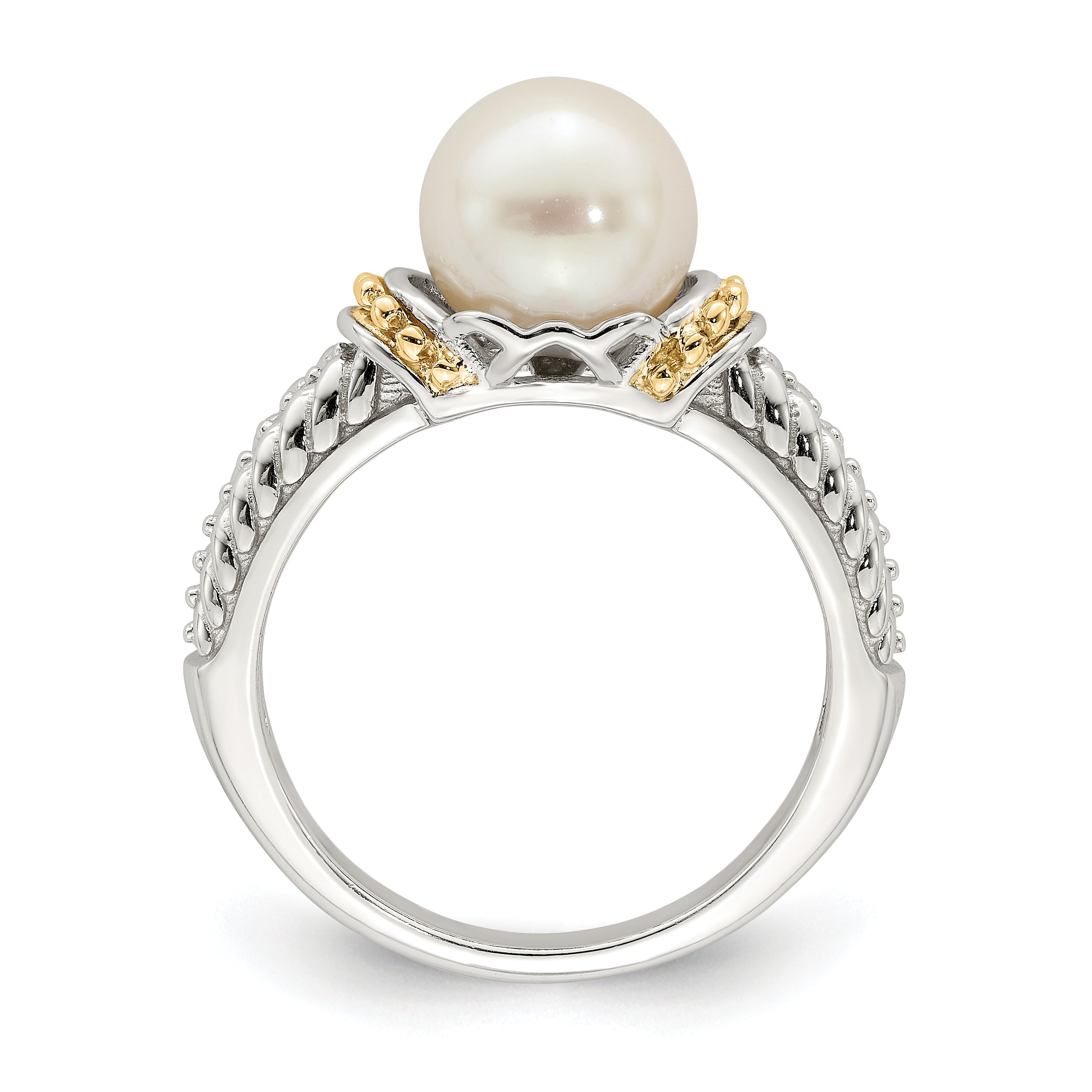 Shey Couture Sterling Silver Rhodium-plated with 14K Accent 8-9mm Freshwater Cultured Pearl Ring Secondary image