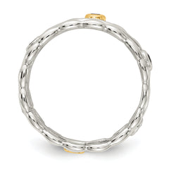 Shey Couture Sterling Silver Rhodium-plated with 14K Accent Round Bezel Amethyst Blue Topaz/Citrine/Garnet/Peridot and Smoky Quartz Ring