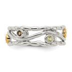 Shey Couture Sterling Silver Rhodium-plated with 14K Accent Round Bezel Amethyst Blue Topaz/Citrine/Garnet/Peridot and Smoky Quartz Ring