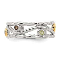 Shey Couture Sterling Silver Rhodium-plated with 14K Accent Round Bezel Amethyst Blue Topaz/Citrine/Garnet/Peridot and Smoky Quartz Ring