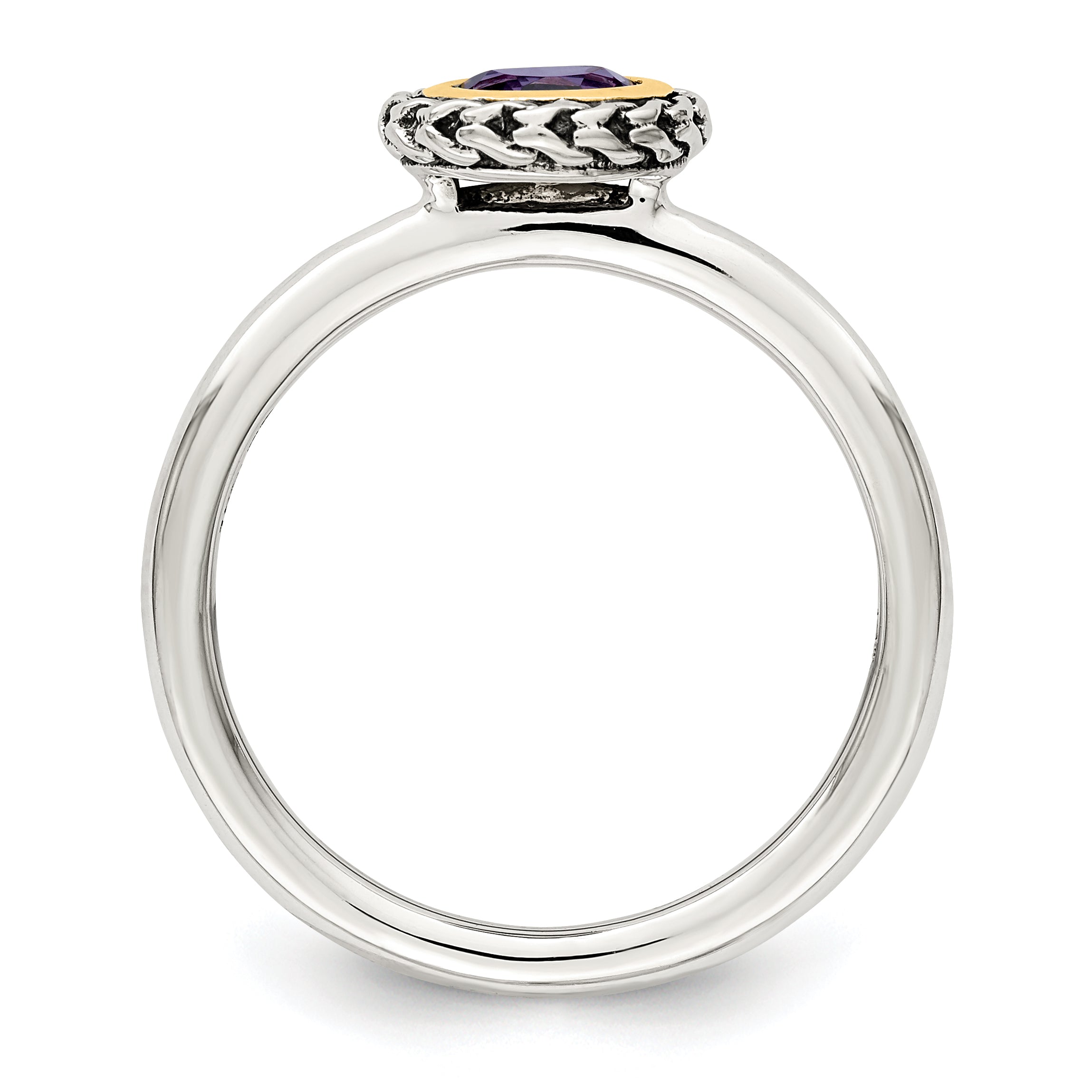 Shey Couture Sterling Silver with 14K Accent Antiqued Round Bezel Amethyst Ring Secondary image