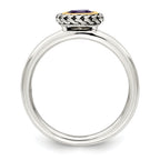 Shey Couture Sterling Silver with 14K Accent Antiqued Round Bezel Amethyst Ring