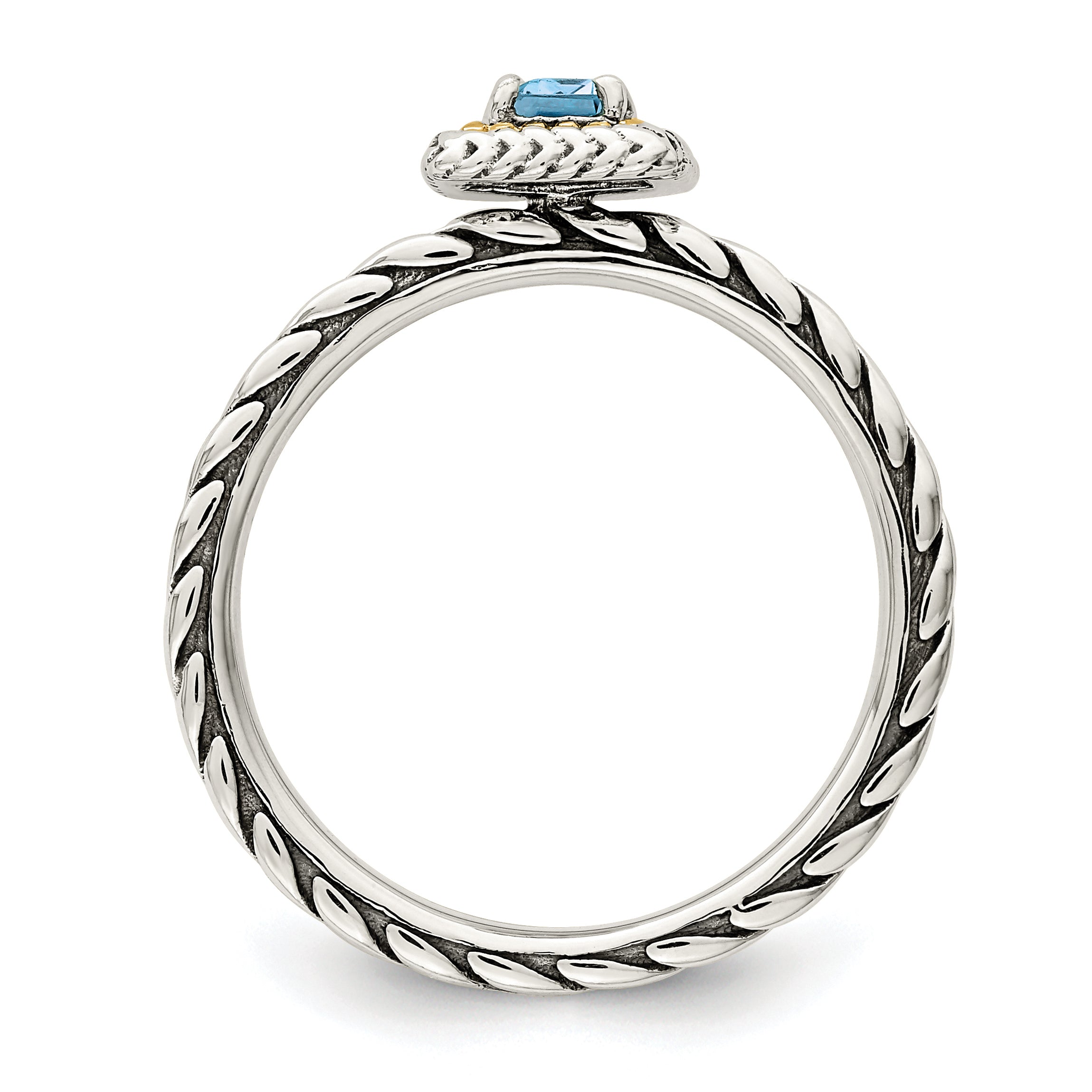 Shey Couture Sterling Silver with 14K Accent Antiqued Emerald-cut Light Swiss Blue Topaz Ring Secondary image
