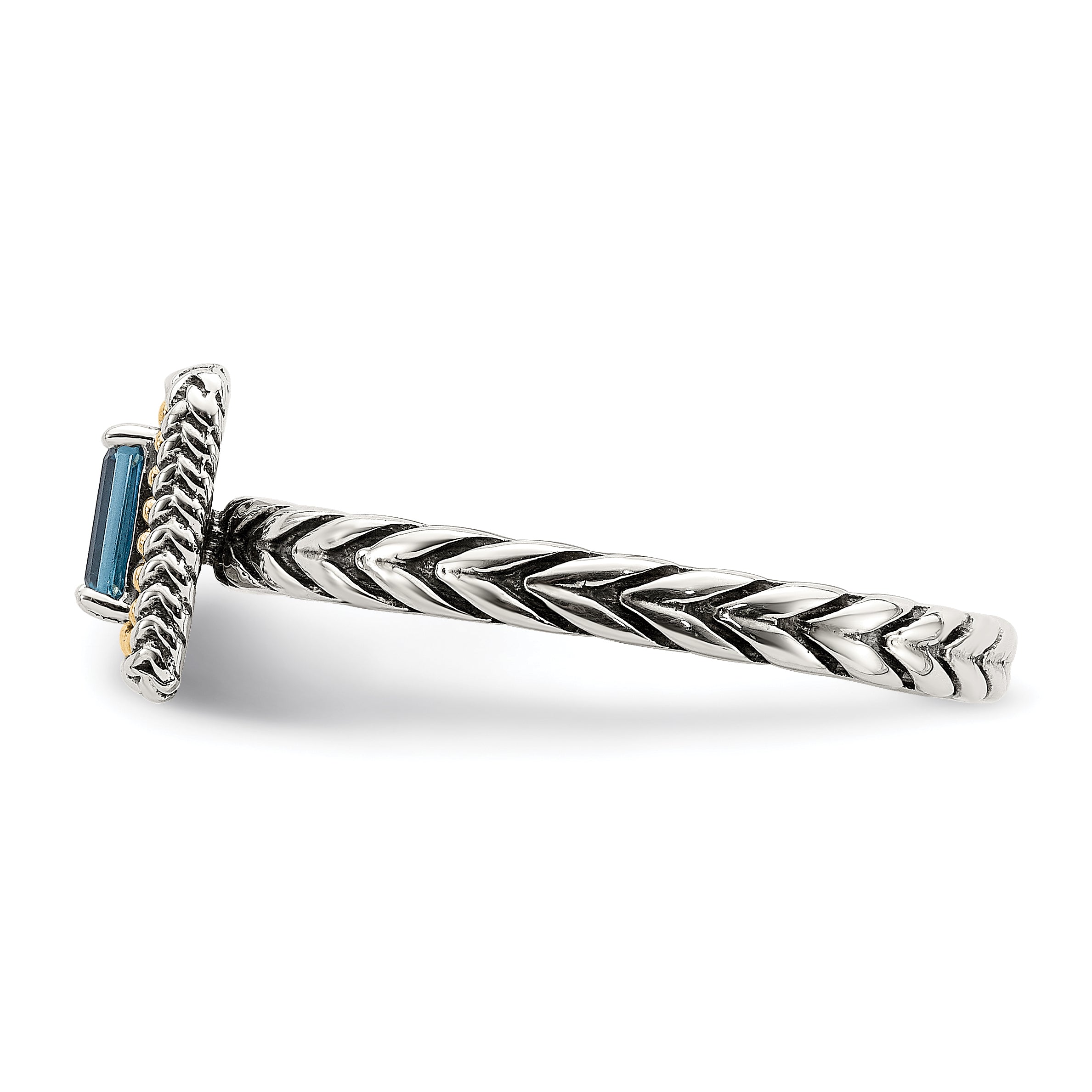 Shey Couture Sterling Silver with 14K Accent Antiqued Emerald-cut Light Swiss Blue Topaz Ring