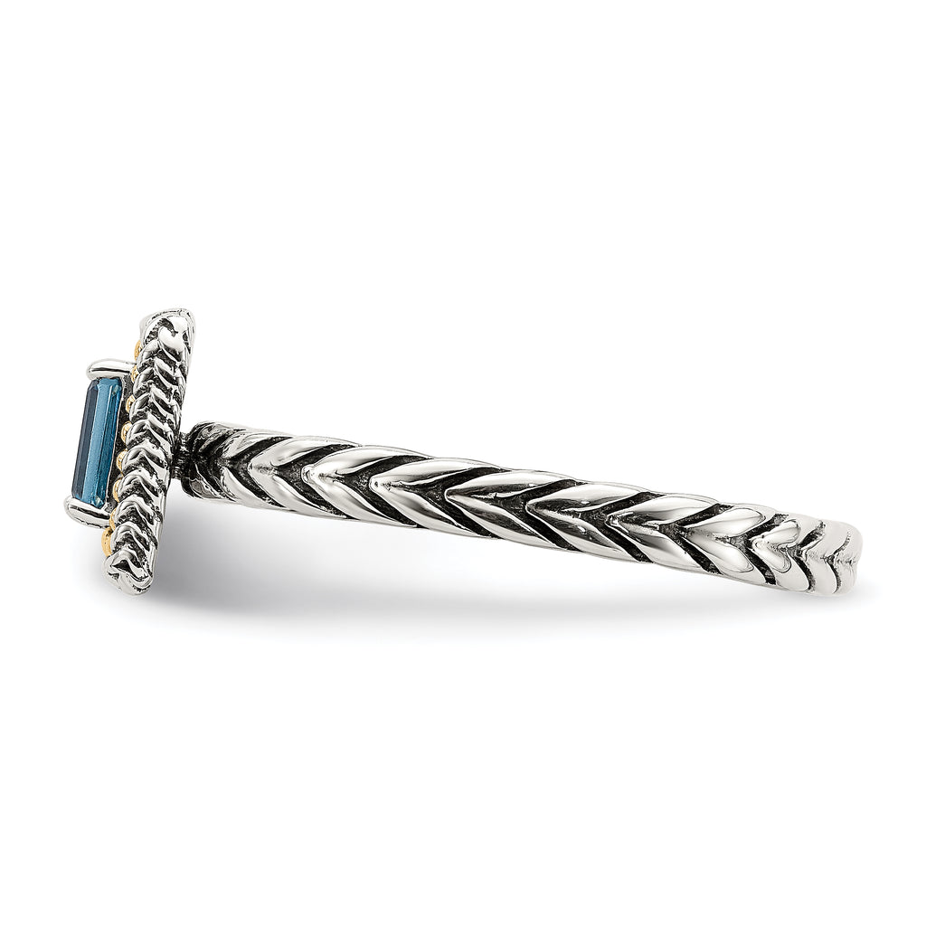 Shey Couture Sterling Silver with 14K Accent Antiqued Emerald-cut Light Swiss Blue Topaz Ring
