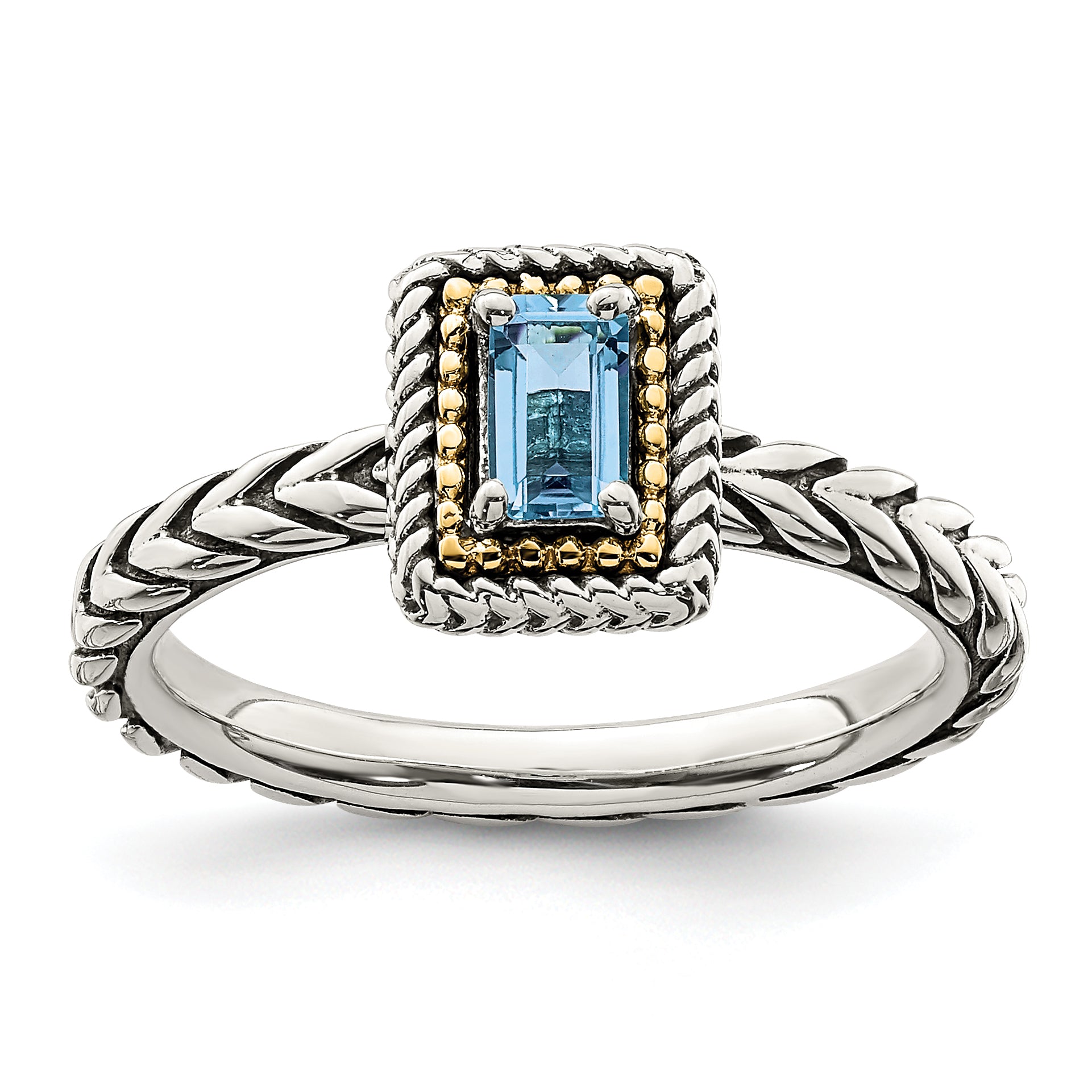 Shey Couture Sterling Silver with 14K Accent Antiqued Emerald-cut Light Swiss Blue Topaz Ring Main image