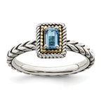 Shey Couture Sterling Silver with 14K Accent Antiqued Emerald-cut Light Swiss Blue Topaz Ring