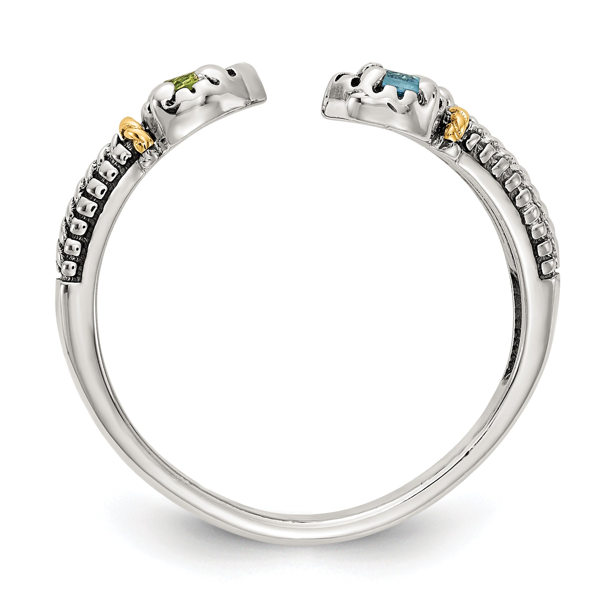 Shey Couture Sterling Silver with 14K Accent Antiqued .22Round Light Swiss Blue Topaz and .12Round Peridot Ring