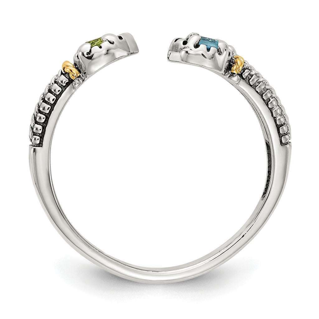 Shey Couture Sterling Silver with 14K Accent Antiqued .22Round Light Swiss Blue Topaz and .12Round Peridot Ring