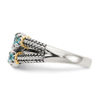 Shey Couture Sterling Silver with 14K Accent Antiqued .22Round Light Swiss Blue Topaz and .12Round Peridot Ring