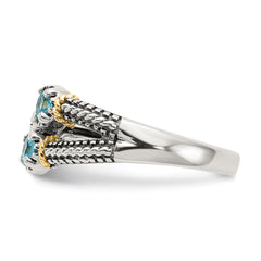 Shey Couture Sterling Silver with 14K Accent Antiqued .22Round Light Swiss Blue Topaz and .12Round Peridot Ring