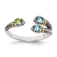 Shey Couture Sterling Silver with 14K Accent Antiqued .22Round Light Swiss Blue Topaz and .12Round Peridot Ring
