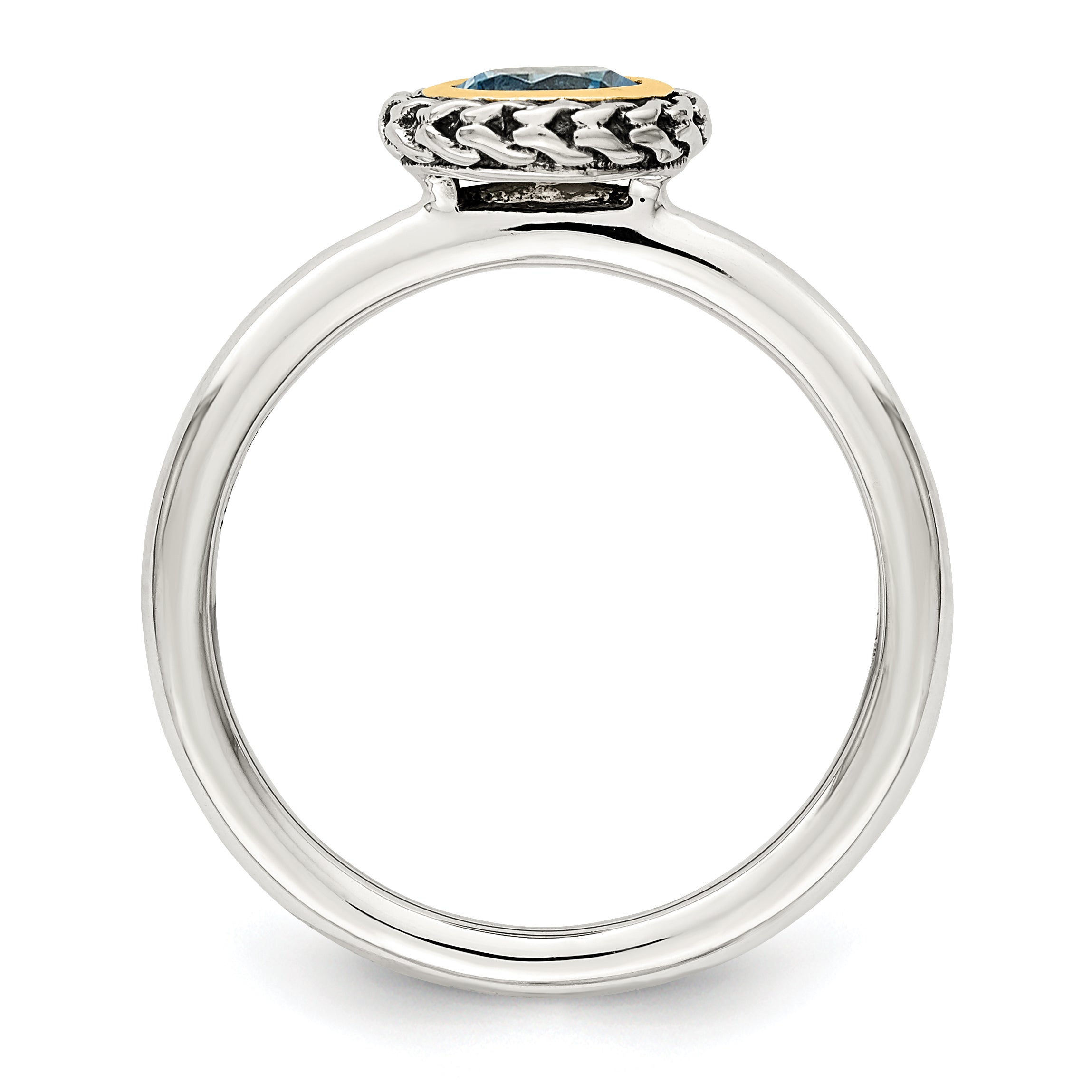 Shey Couture Sterling Silver with 14K Accent Antiqued Round Blue Topaz Ring