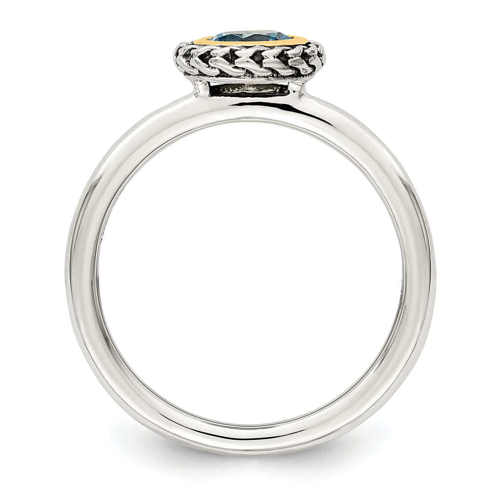 Shey Couture Sterling Silver with 14K Accent Antiqued Round Blue Topaz Ring