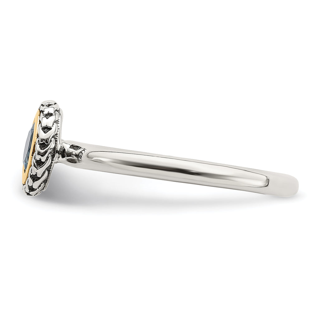 Shey Couture Sterling Silver with 14K Accent Antiqued Round Blue Topaz Ring