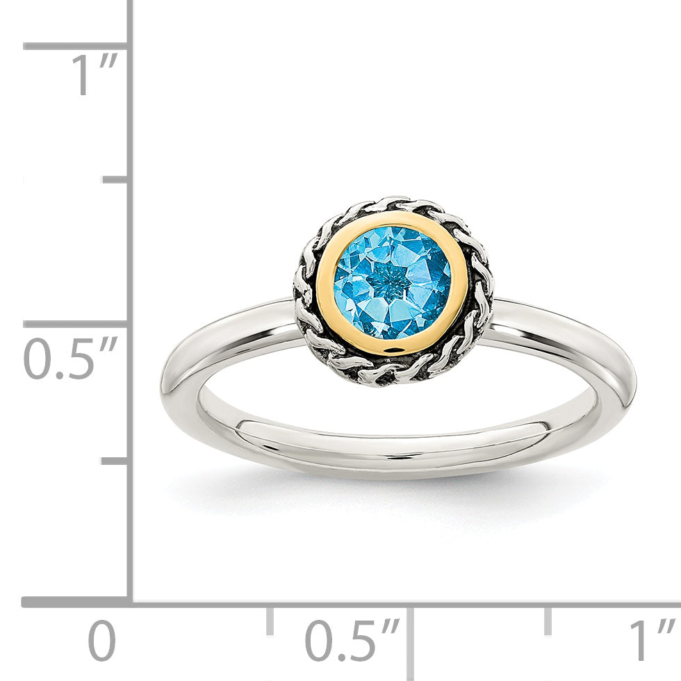 Shey Couture Sterling Silver with 14K Accent Antiqued Round Blue Topaz Ring