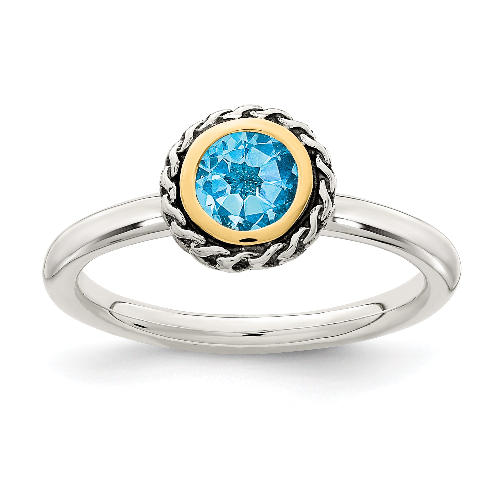 Shey Couture Sterling Silver with 14K Accent Antiqued Round Blue Topaz Ring