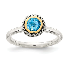 Shey Couture Sterling Silver with 14K Accent Antiqued Round Blue Topaz Ring