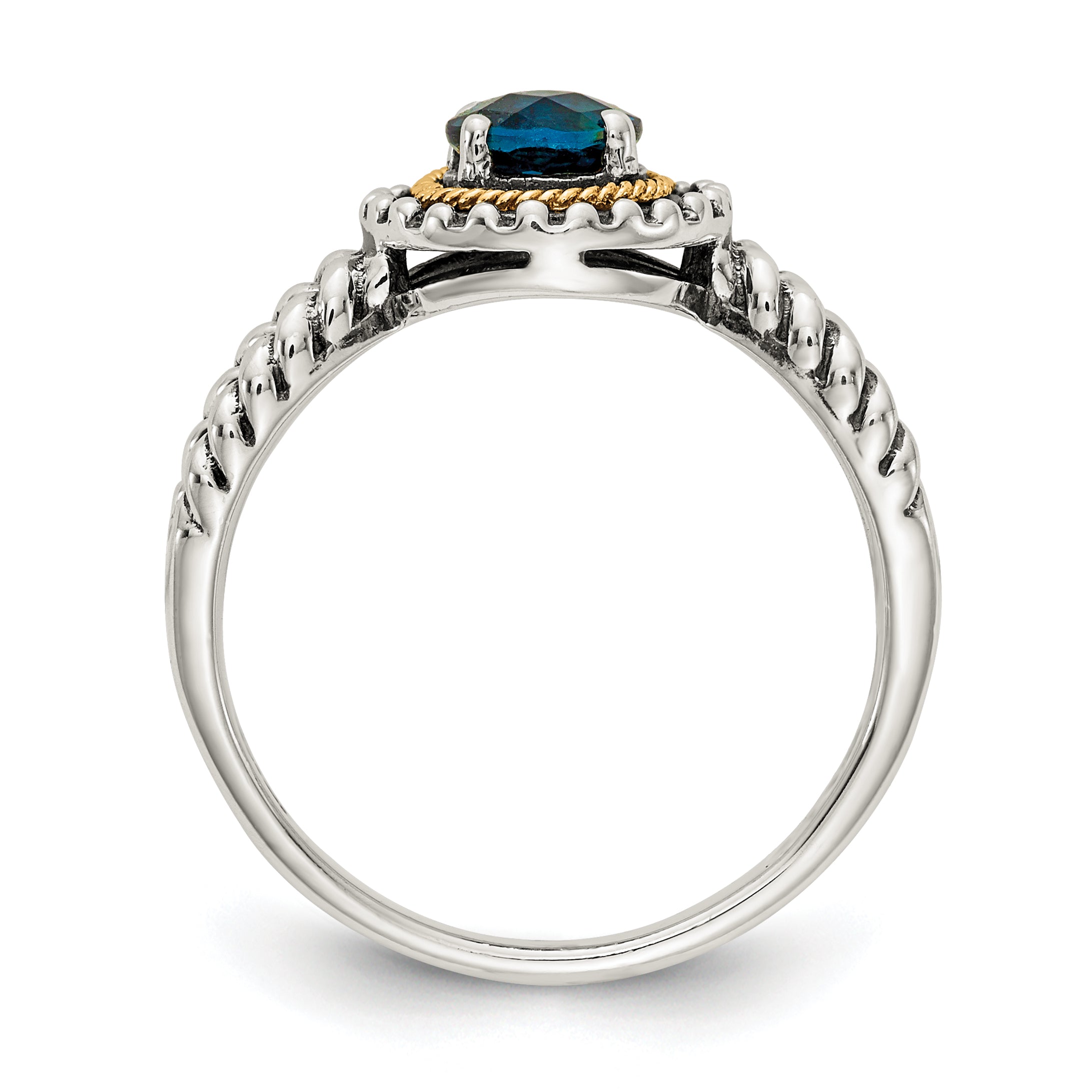 Shey Couture Sterling Silver with 14K Accent Antiqued Round London Blue Topaz Ring