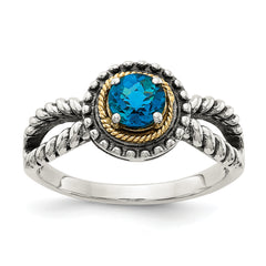Shey Couture Sterling Silver with 14K Accent Antiqued Round London Blue Topaz Ring