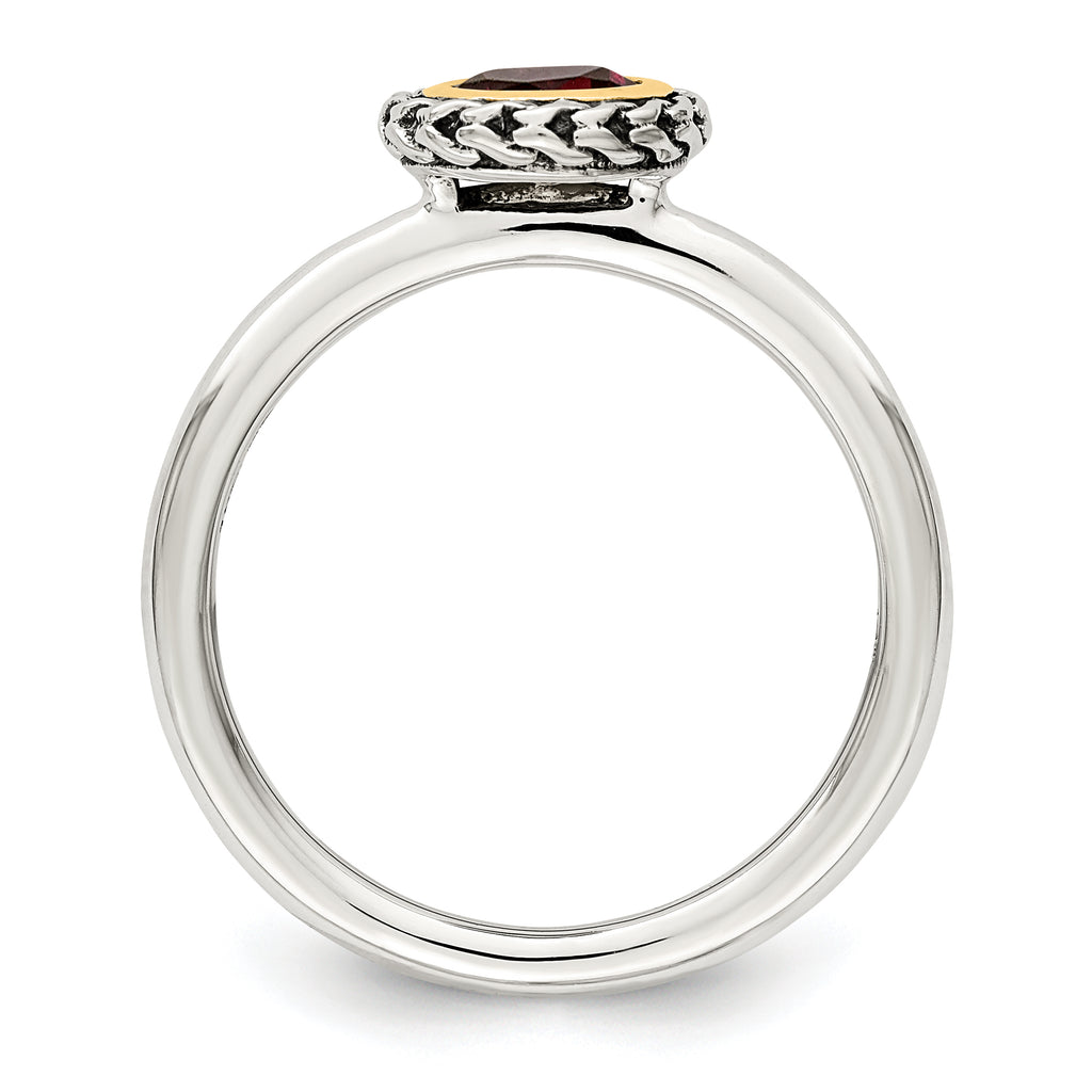 Shey Couture Sterling Silver with 14K Accent Antiqued Round Bezel Garnet Ring