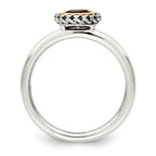 Shey Couture Sterling Silver with 14K Accent Antiqued Round Bezel Garnet Ring
