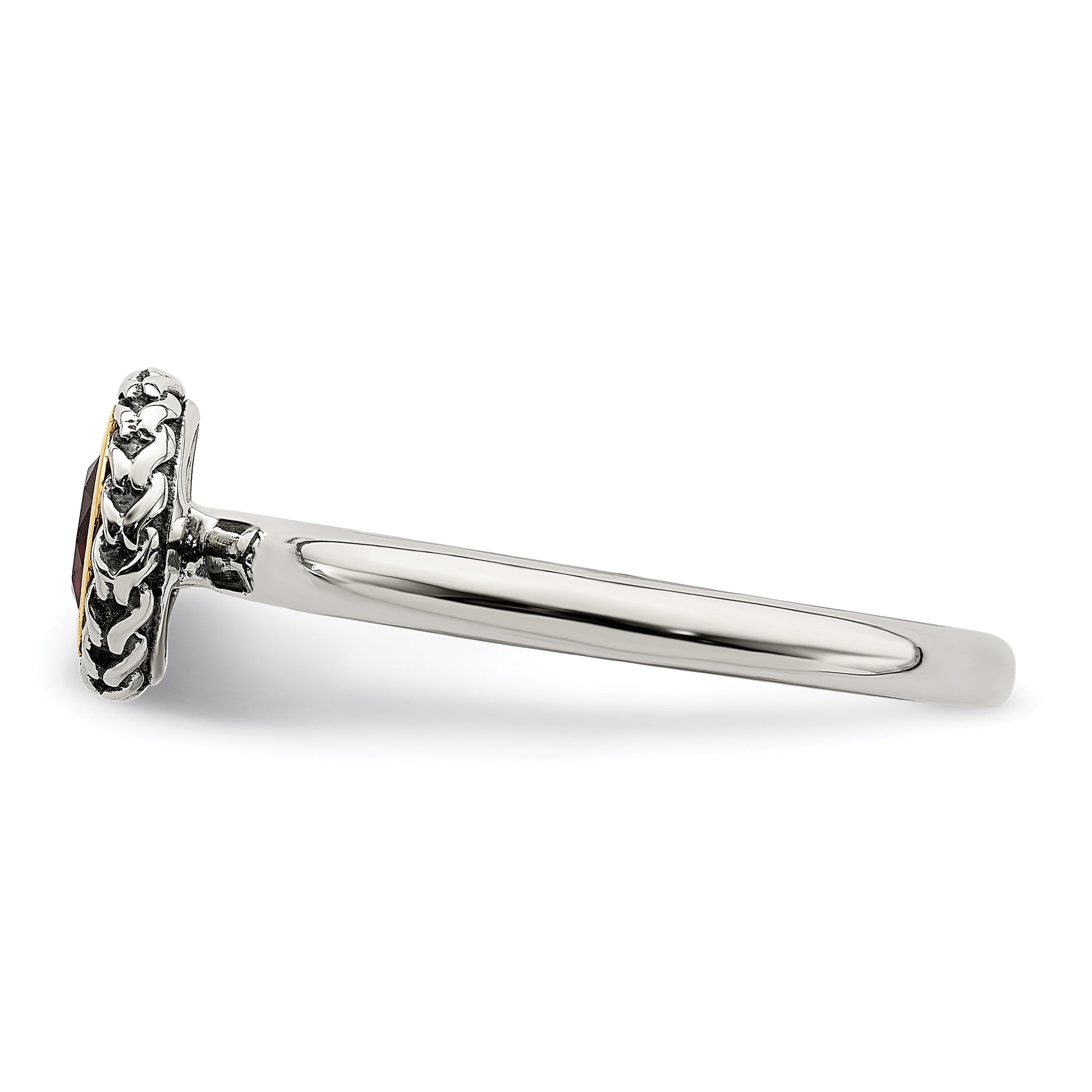 Shey Couture Sterling Silver with 14K Accent Antiqued Round Bezel Garnet Ring