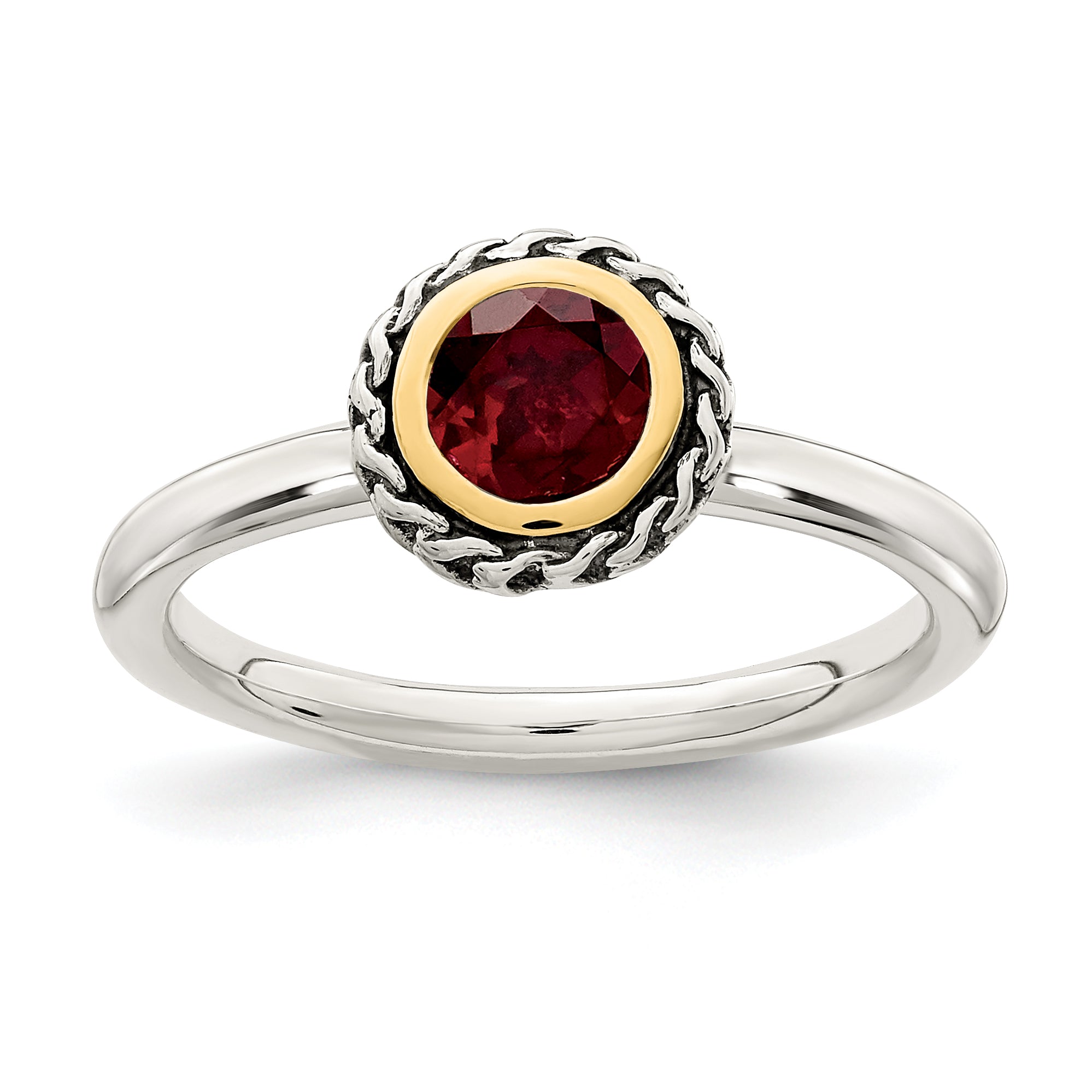 Shey Couture Sterling Silver with 14K Accent Antiqued Round Bezel Garnet Ring Main image