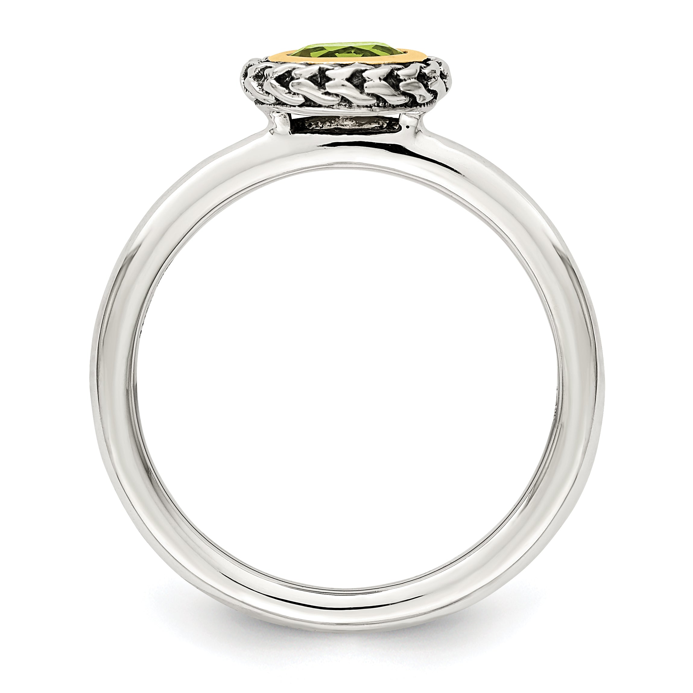 Shey Couture Sterling Silver with 14K Accent Antiqued Round Bezel Peridot Ring Secondary image