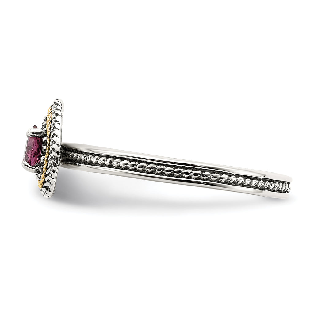 Shey Couture Sterling Silver with 14K Accent Antiqued Rhodium-Plated Rhodolite Garnet Heart Ring