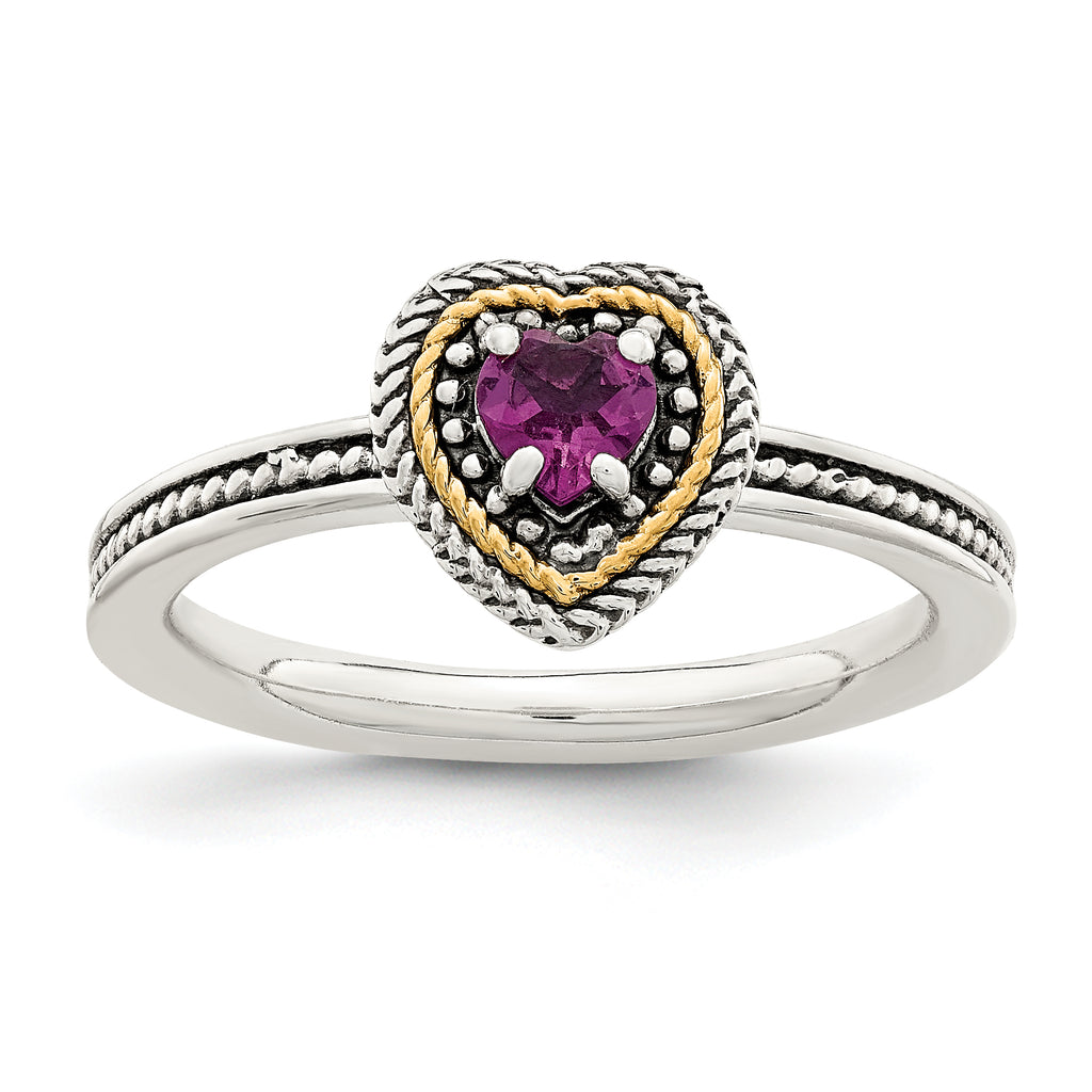 Shey Couture Sterling Silver with 14K Accent Antiqued Rhodium-Plated Rhodolite Garnet Heart Ring