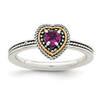 Shey Couture Sterling Silver with 14K Accent Antiqued Rhodium-Plated Rhodolite Garnet Heart Ring