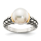 Shey Couture Sterling Silver with 14K Accent Antiqued 10mm Button Freshwater Cultured Pearl Ring