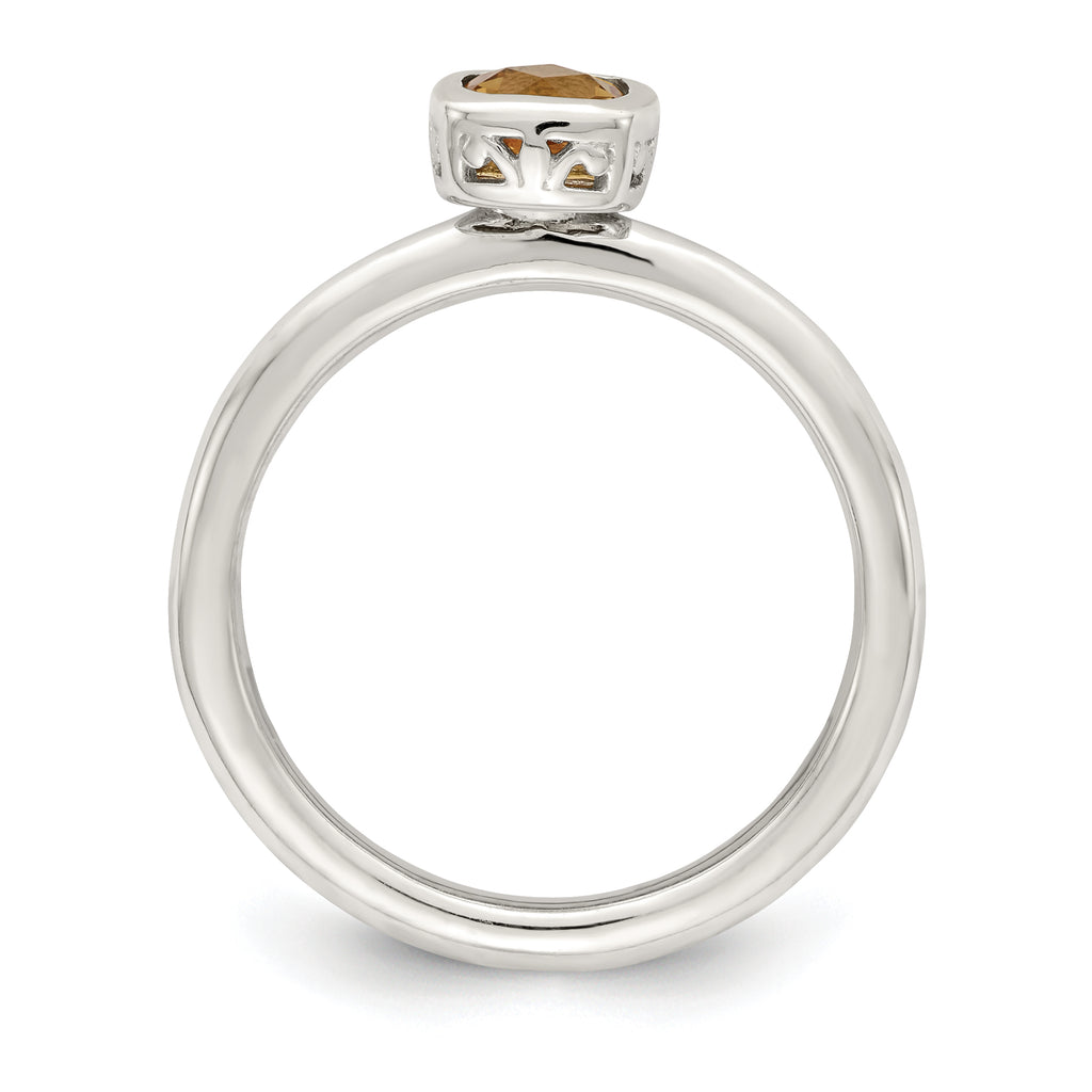 Shey Couture Sterling Silver Rhodium-Plated with 14k Accent Polished Cushion-cut Citrine Ring