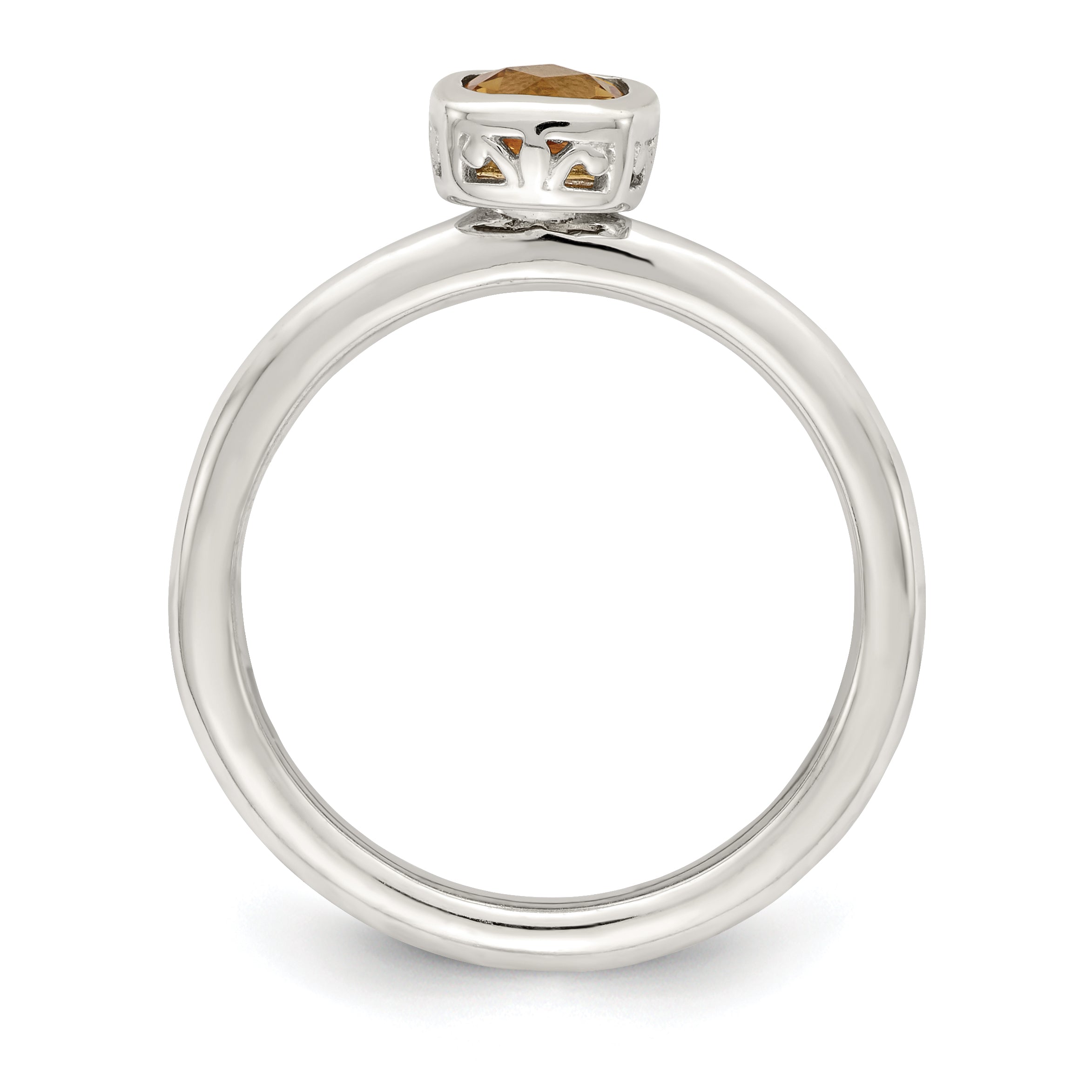 Shey Couture Sterling Silver Rhodium-Plated with 14k Accent Polished Cushion-cut Citrine Ring