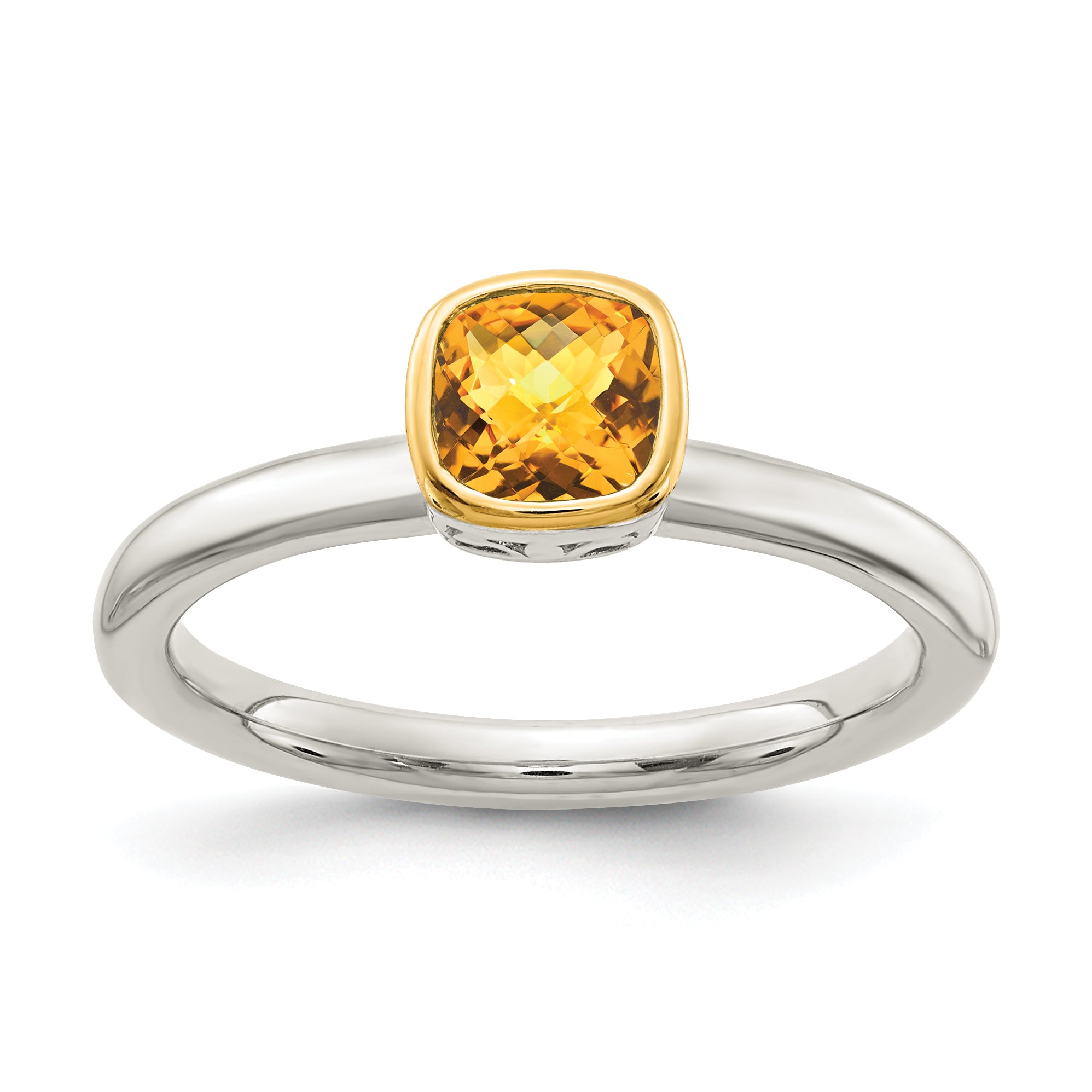 Shey Couture Sterling Silver Rhodium-Plated with 14k Accent Polished Cushion-cut Citrine Ring Main image