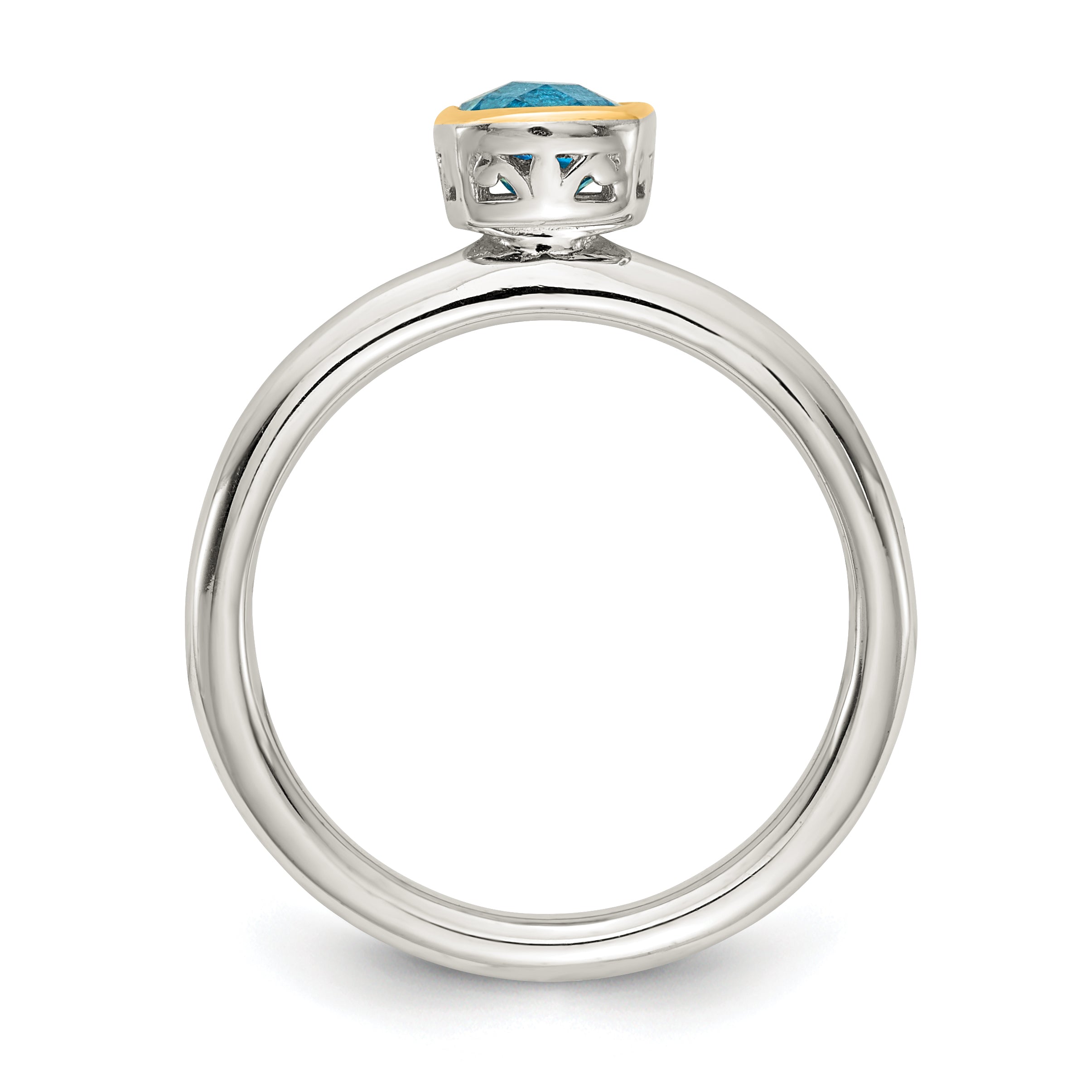 Shey Couture Sterling Silver Rhodium-plated with 14k Accent Polished Cushion-cut Light Swiss Blue Topaz Ring Secondary image