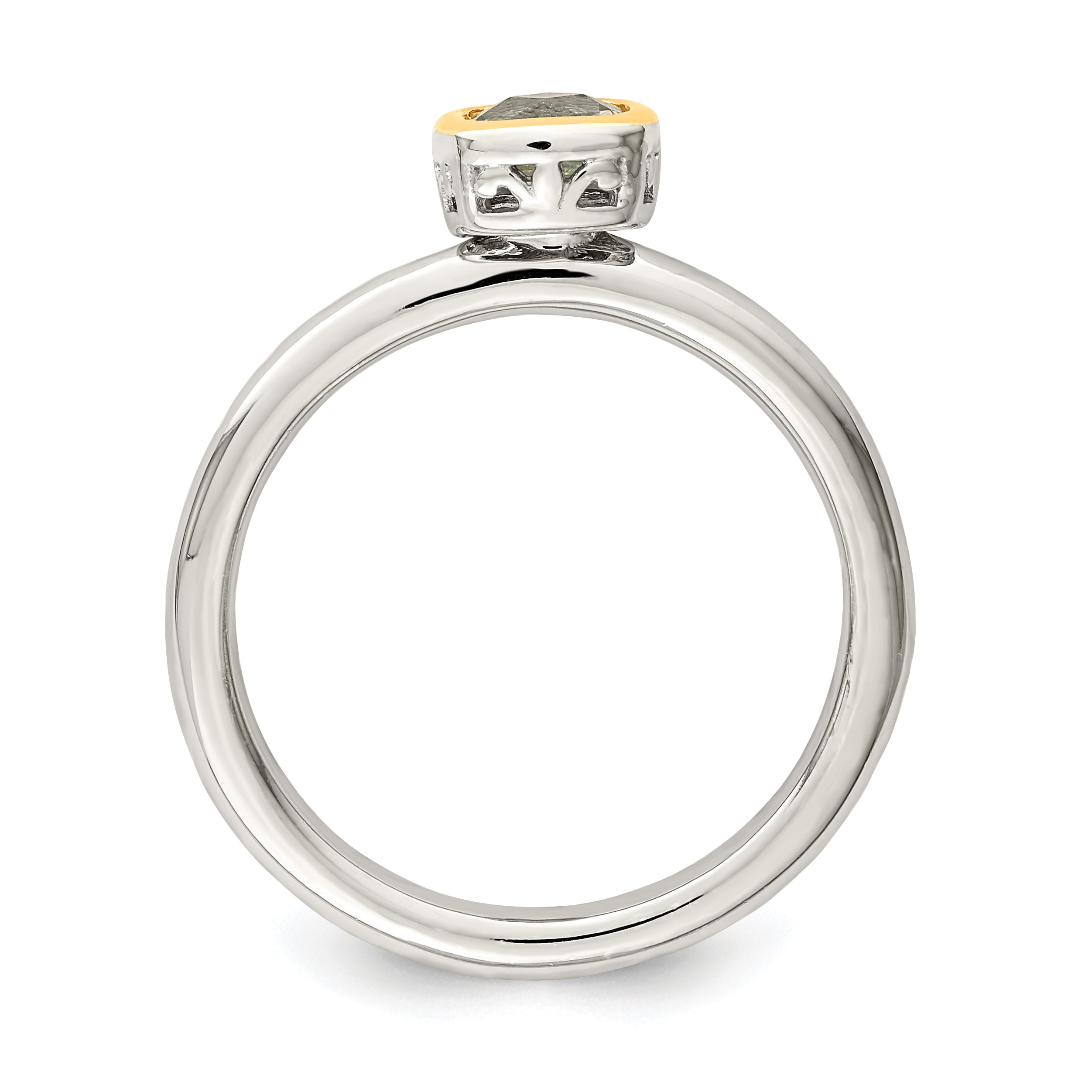 Shey Couture Sterling Silver Rhodium-plated with 14K Accent Polished Cushion-cut Aquamarine Ring Secondary image