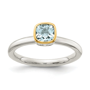 Accent Cushion-Cut Aquamarine Ring in Sterling Silver - Sophia Jewelers
