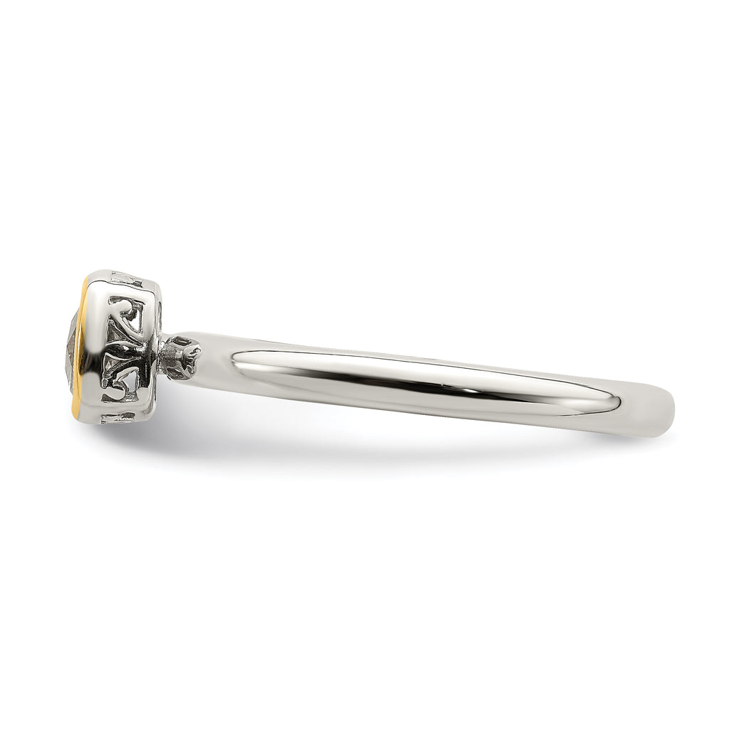 Shey Couture Sterling Silver Rhodium-plated with 14K Accent Polished Cushion-cut White Topaz Ring