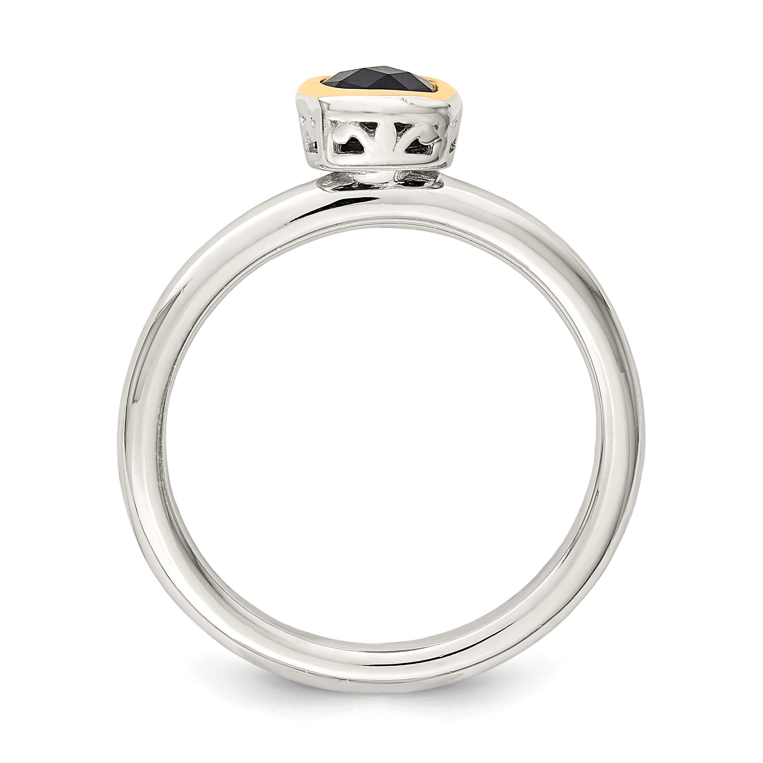 Shey Couture Sterling Silver Rhodium-plated with 14K Accent Polished Cushion-cut Created Sapphire Ring Secondary image