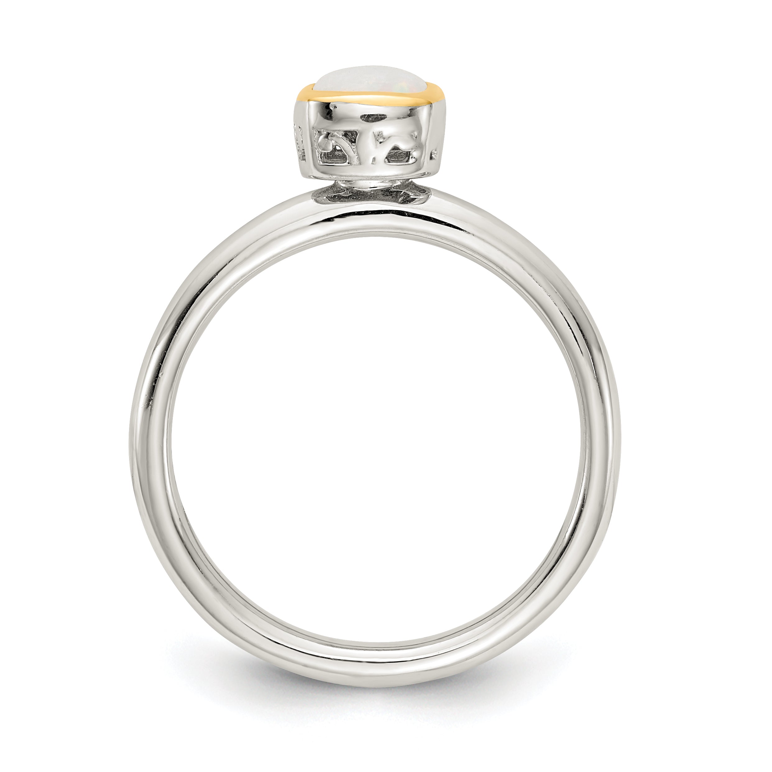 Shey Couture Sterling Silver Rhodium-plated with 14K Accent Polished Cushion-cut Milky Opal Ring Secondary image