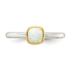 Shey Couture Sterling Silver Rhodium-plated with 14K Accent Polished Cushion-cut Milky Opal Ring