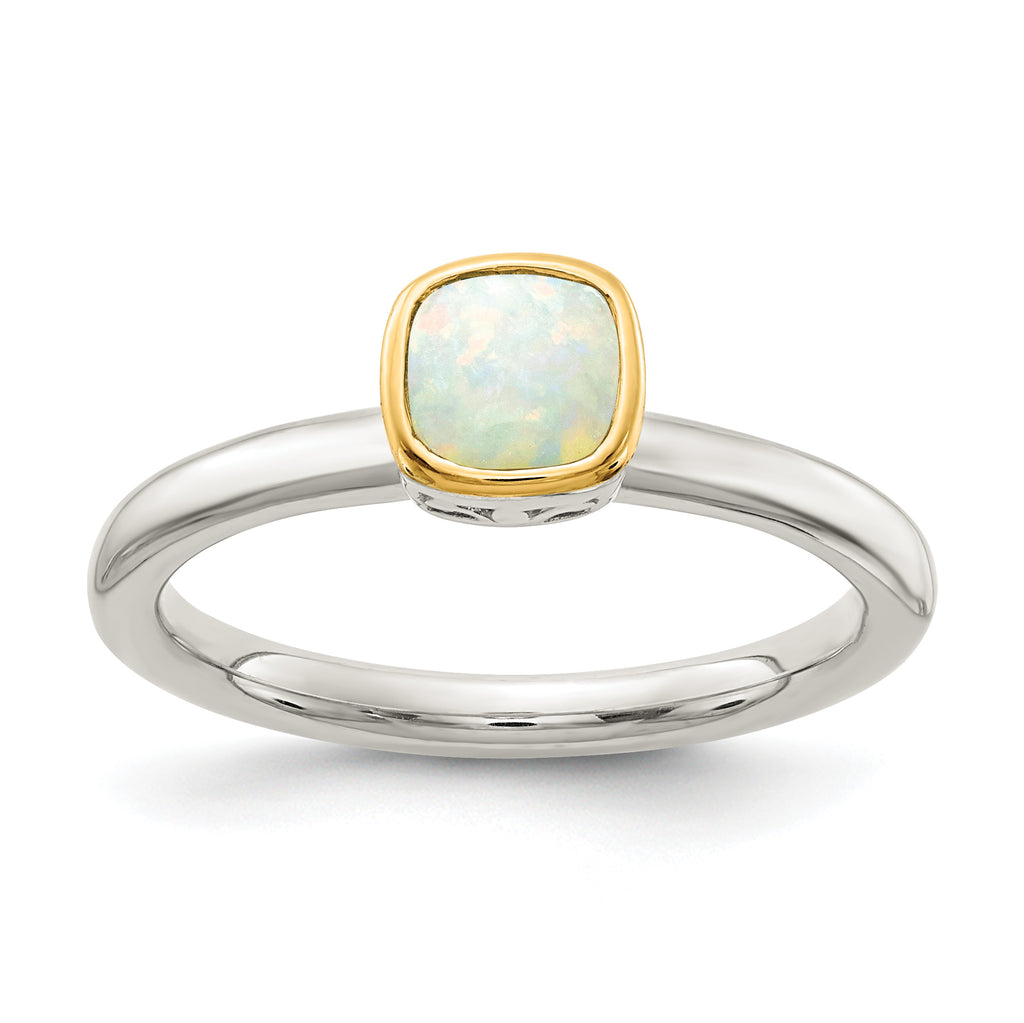 Shey Couture Sterling Silver Rhodium-plated with 14K Accent Polished Cushion-cut Milky Opal Ring